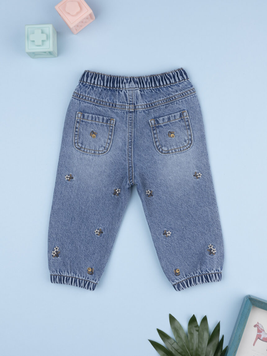 βρεφικό τζιν παντελόνι μπλε φλοράλ για κορίτσι - Prénatal