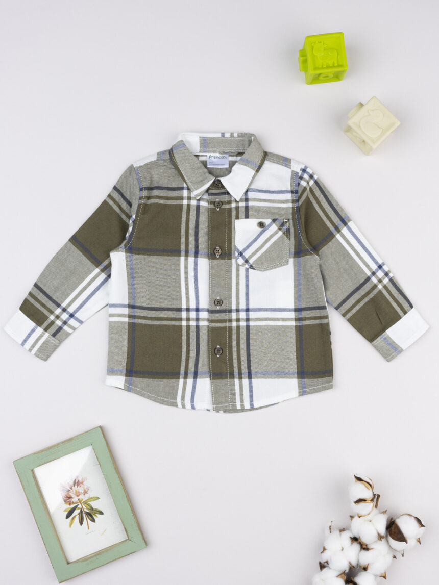 βρεφικό πουκάμισο καρό χακί/μπλε για αγόρι - Prénatal