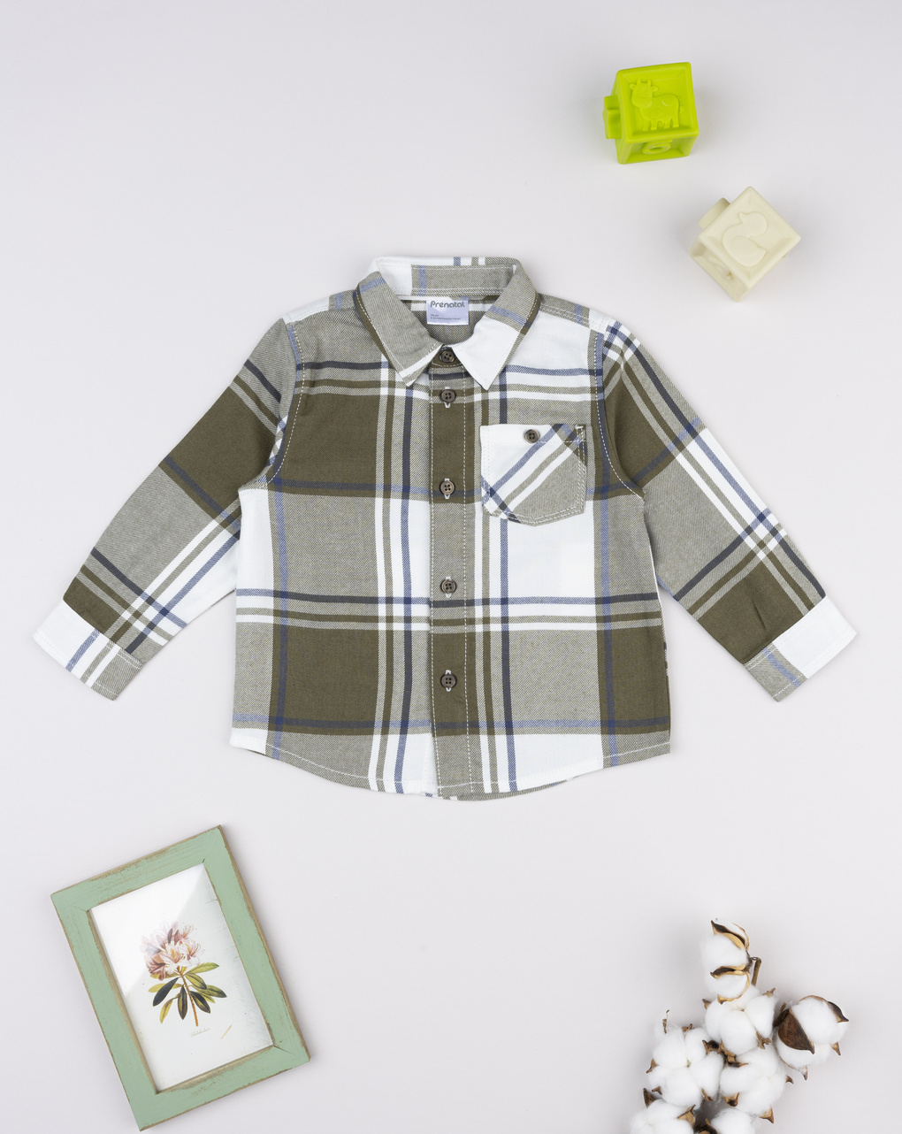 βρεφικό πουκάμισο καρό χακί/μπλε για αγόρι