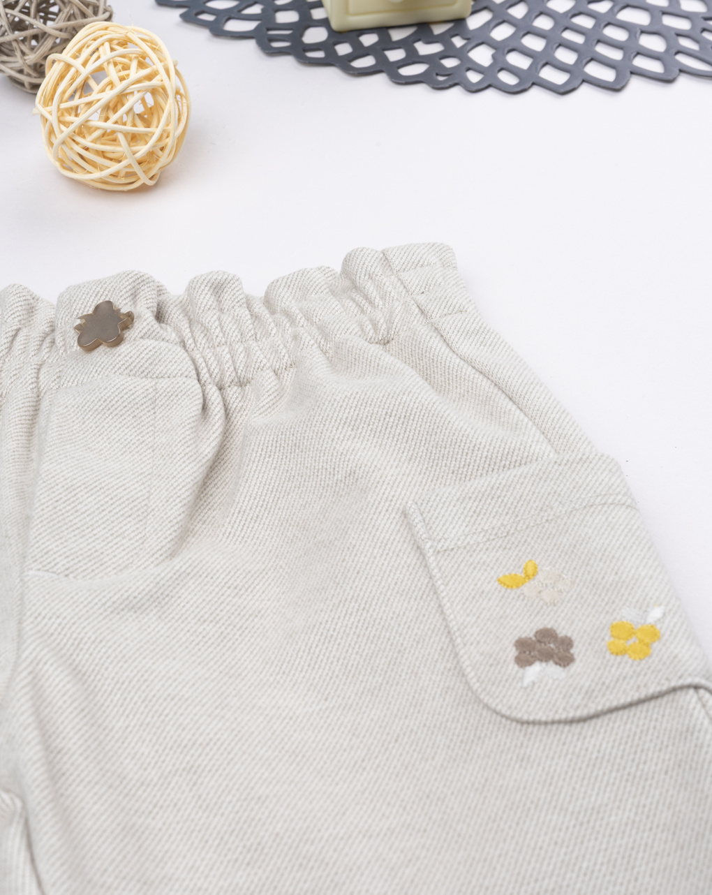 βρεφικό παντελόνι μπεζ με λουλούδια για κορίτσι - Prénatal
