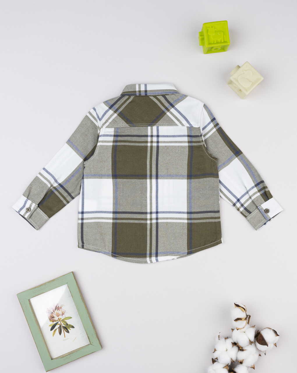 βρεφικό πουκάμισο καρό χακί/μπλε για αγόρι - Prénatal