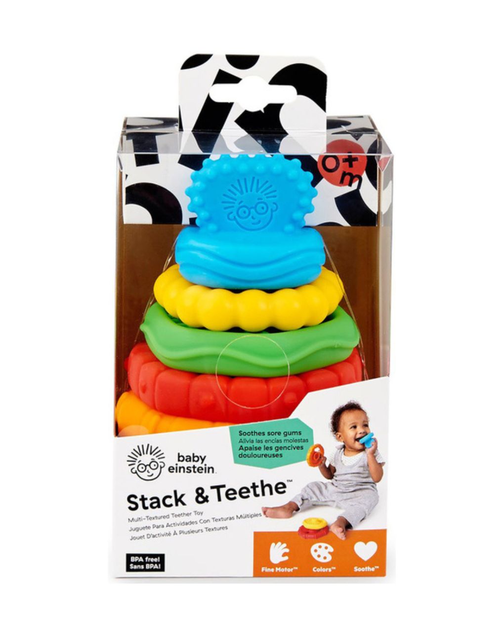 Baby einstein stack & teethe μασητικό παιχνίδι οδοντοφυΐας με στοιβαζόμενους κρίκους 3m+ - Babyeinstein