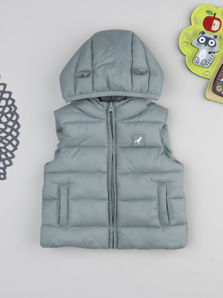 βρεφικό αμάνικο μπουφάν puffer λαδί dino για αγόρι - Prénatal