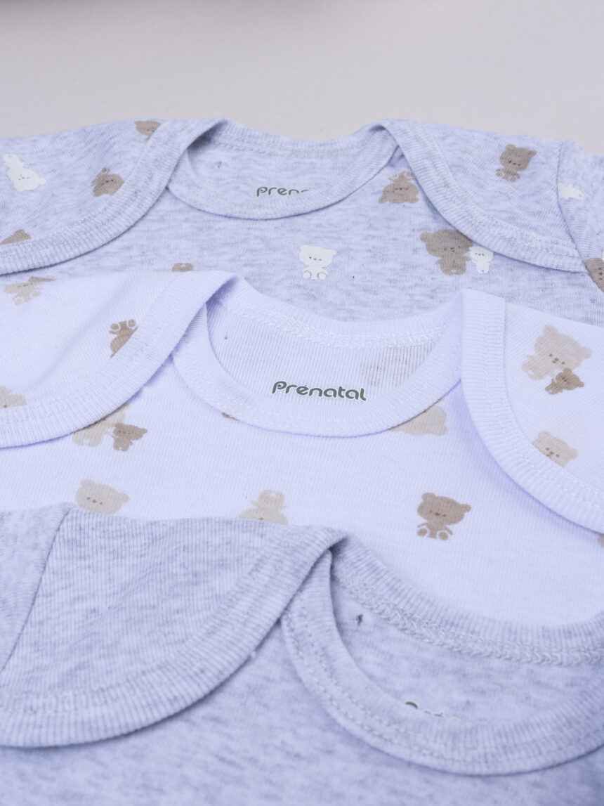 βρεφικά κορμάκια γκρι/λευκά με αρκουδάκια πακέτο x5 για αγόρι - Prénatal