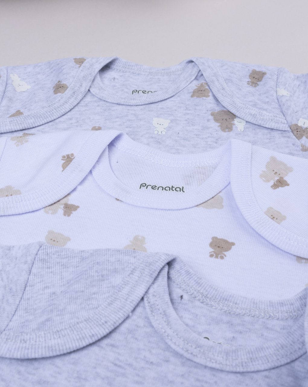 βρεφικά κορμάκια γκρι/λευκά με αρκουδάκια πακέτο x5 για αγόρι - Prénatal