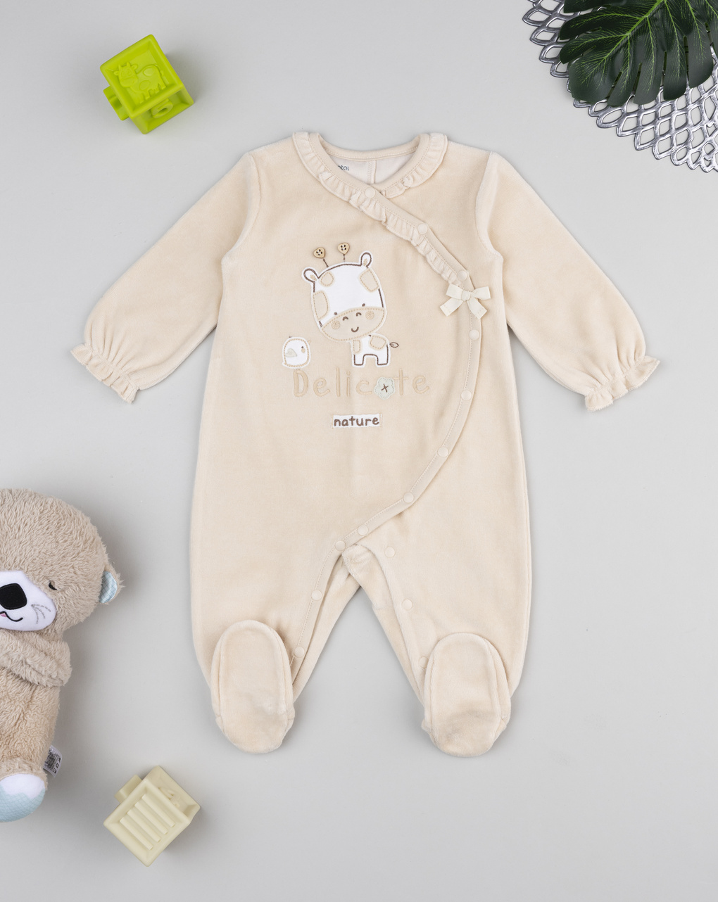 βρεφικό φορμάκι μπεζ σενίλ nature για κορίτσι - Prénatal