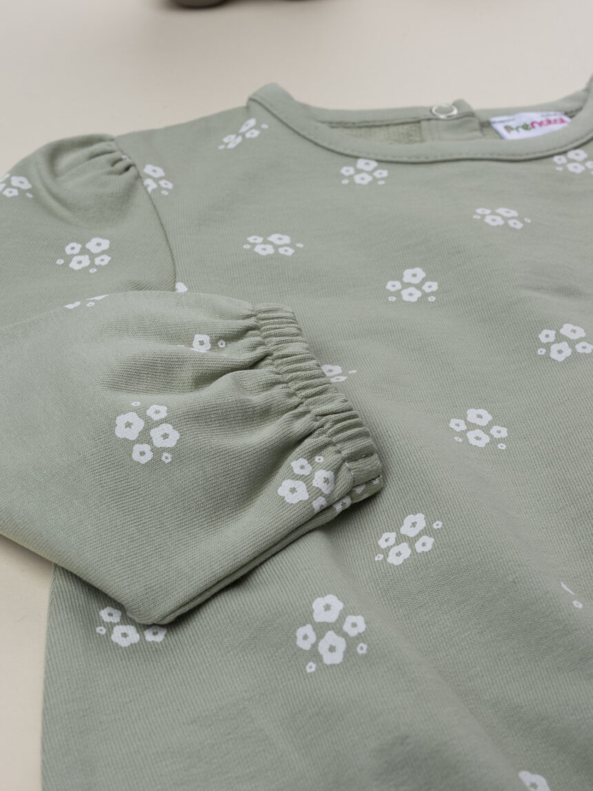 βρεφική μπλούζα φούτερ φιστικί με λουλούδια για κορίτσι - Prénatal