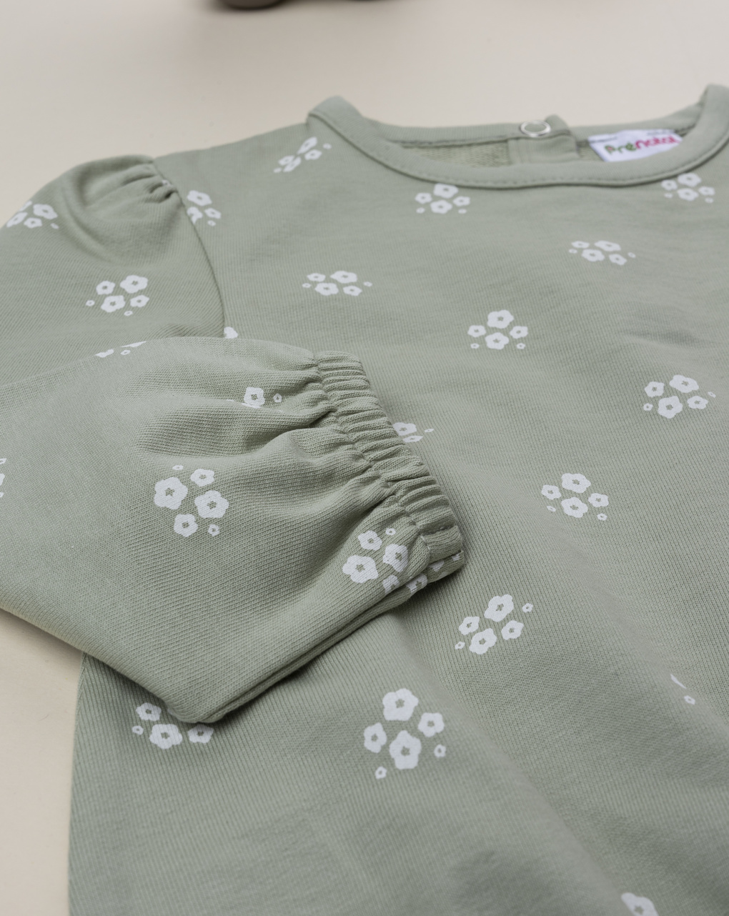 βρεφική μπλούζα φούτερ φιστικί με λουλούδια για κορίτσι - Prénatal