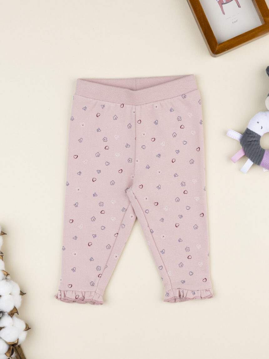 βρεφικό παντελόνι φούτερ ροζ με καρδούλες για κορίτσι - Prénatal