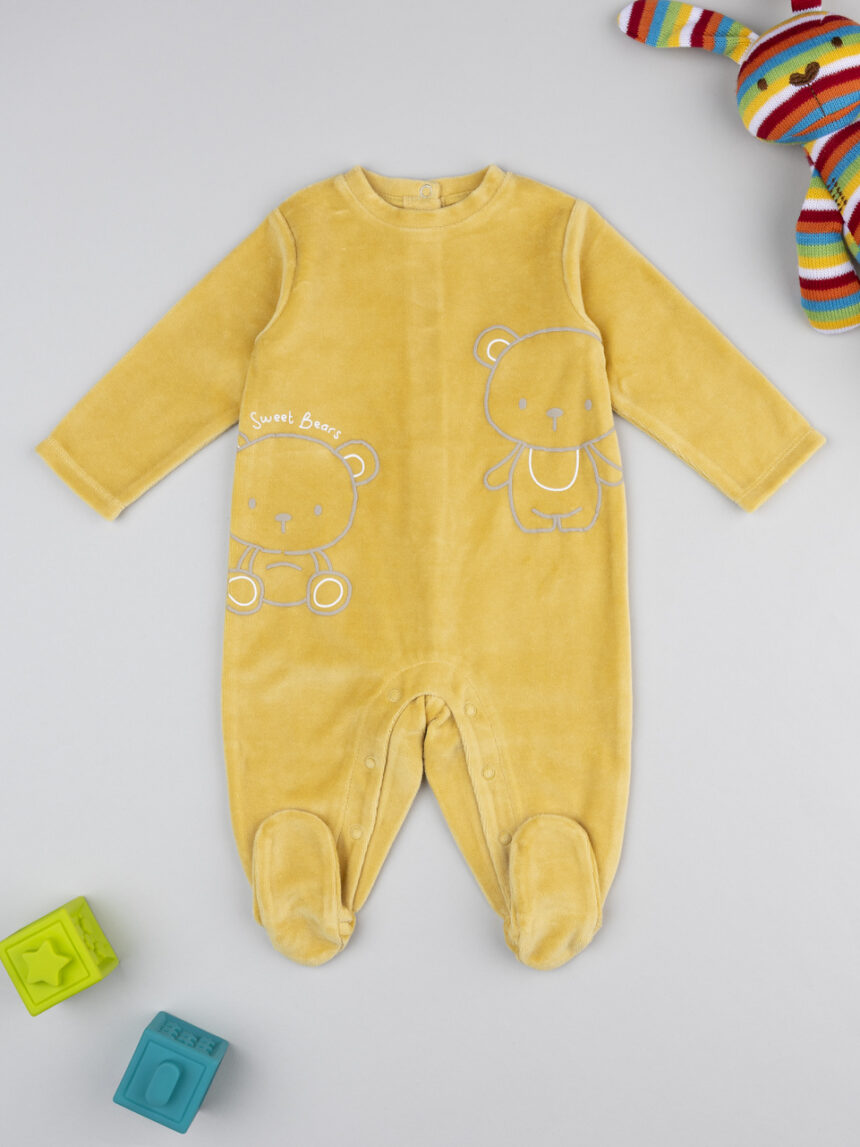 βρεφικό φορμάκι σενίλ κίτρινο sweet bears για αγόρι - Prénatal