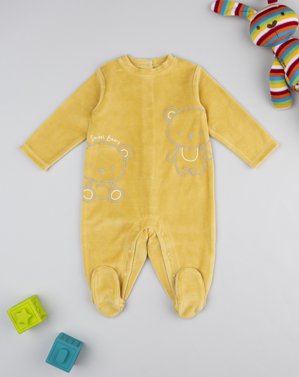 βρεφικό φορμάκι σενίλ κίτρινο sweet bears για αγόρι