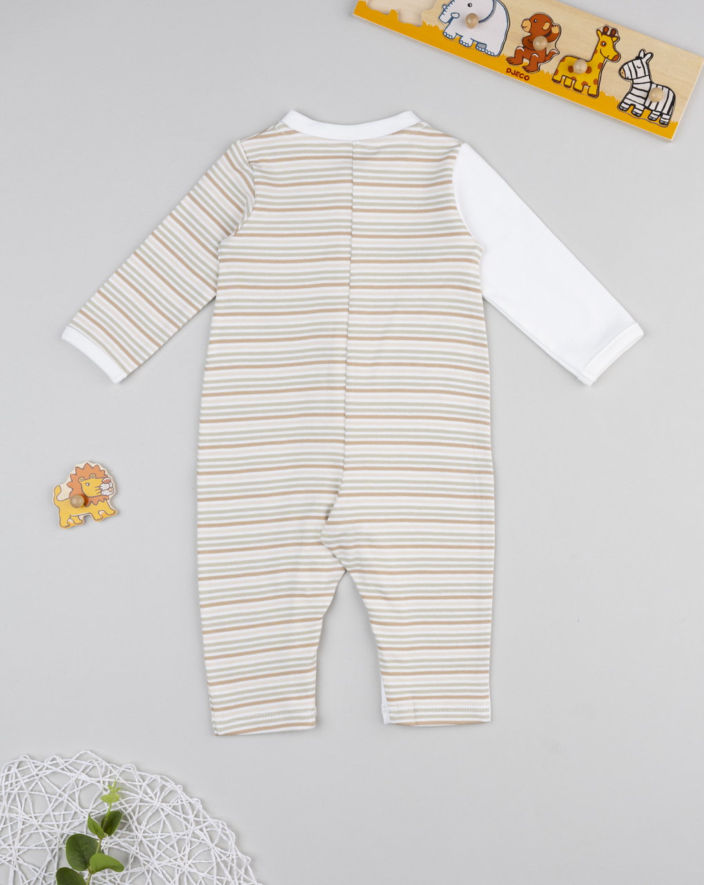 βρεφικό φορμάκι λευκό ριγέ lion για αγόρι - Prénatal