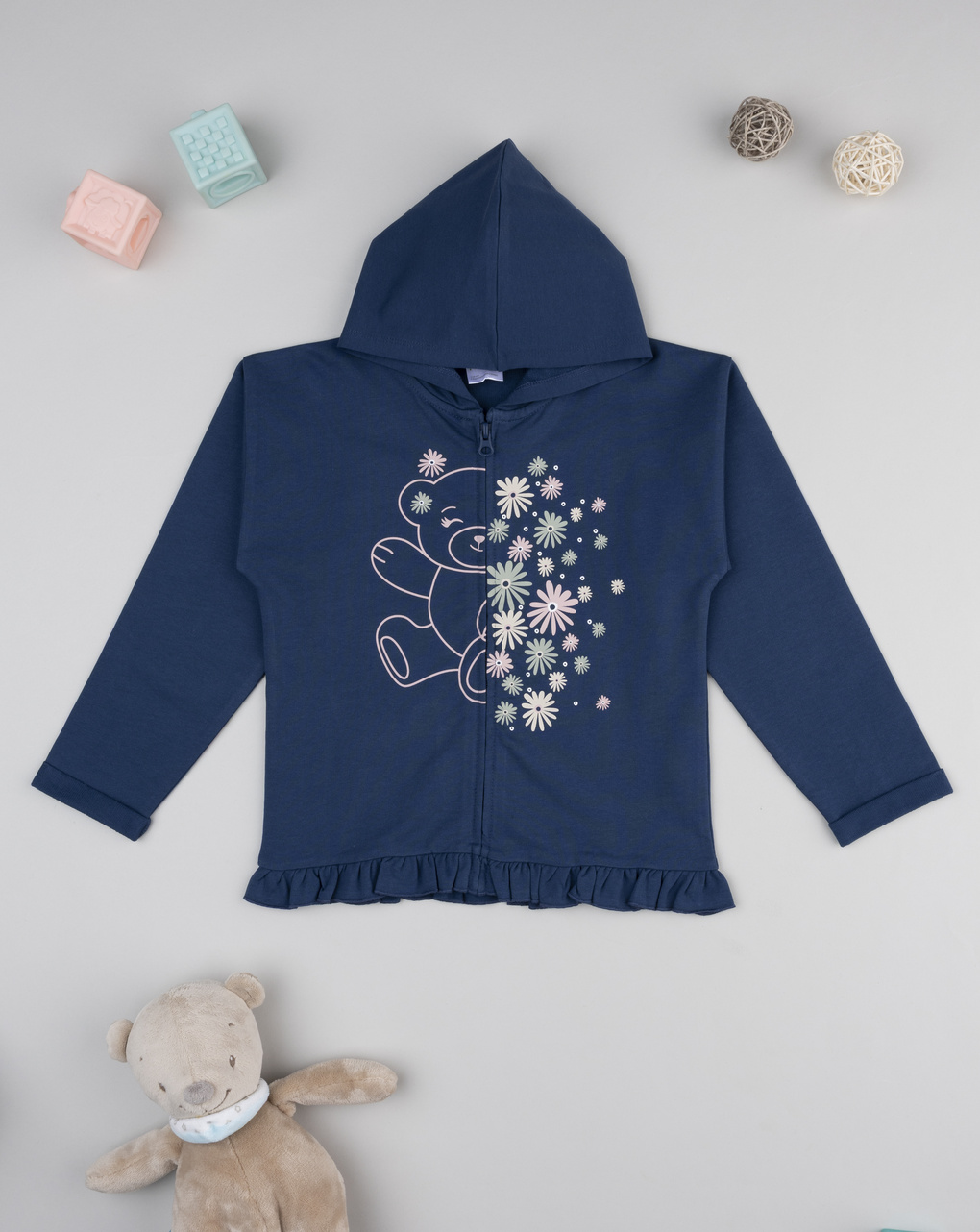 παιδική ζακέτα φούτερ μπλε με αρκουδάκι για κορίτσι