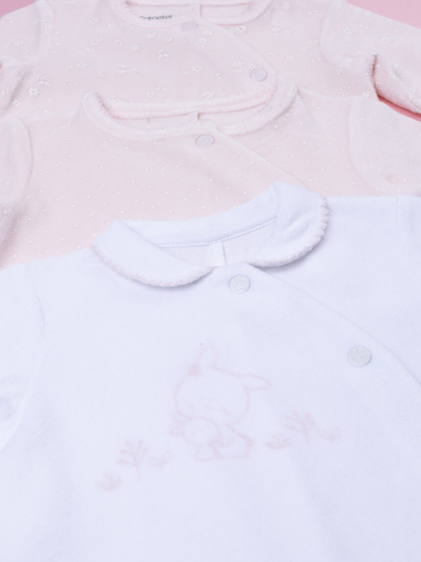 βρεφικά φορμάκια σενίλ με λαγουδάκια πακέτο x3 για κορίτσι - Prénatal