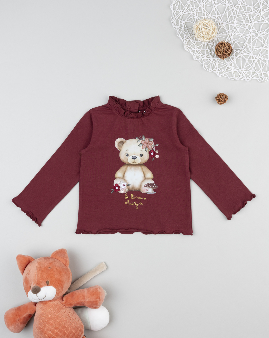βρεφική μπλούζα μπορντώ με αρκουδάκι για κορίτσι