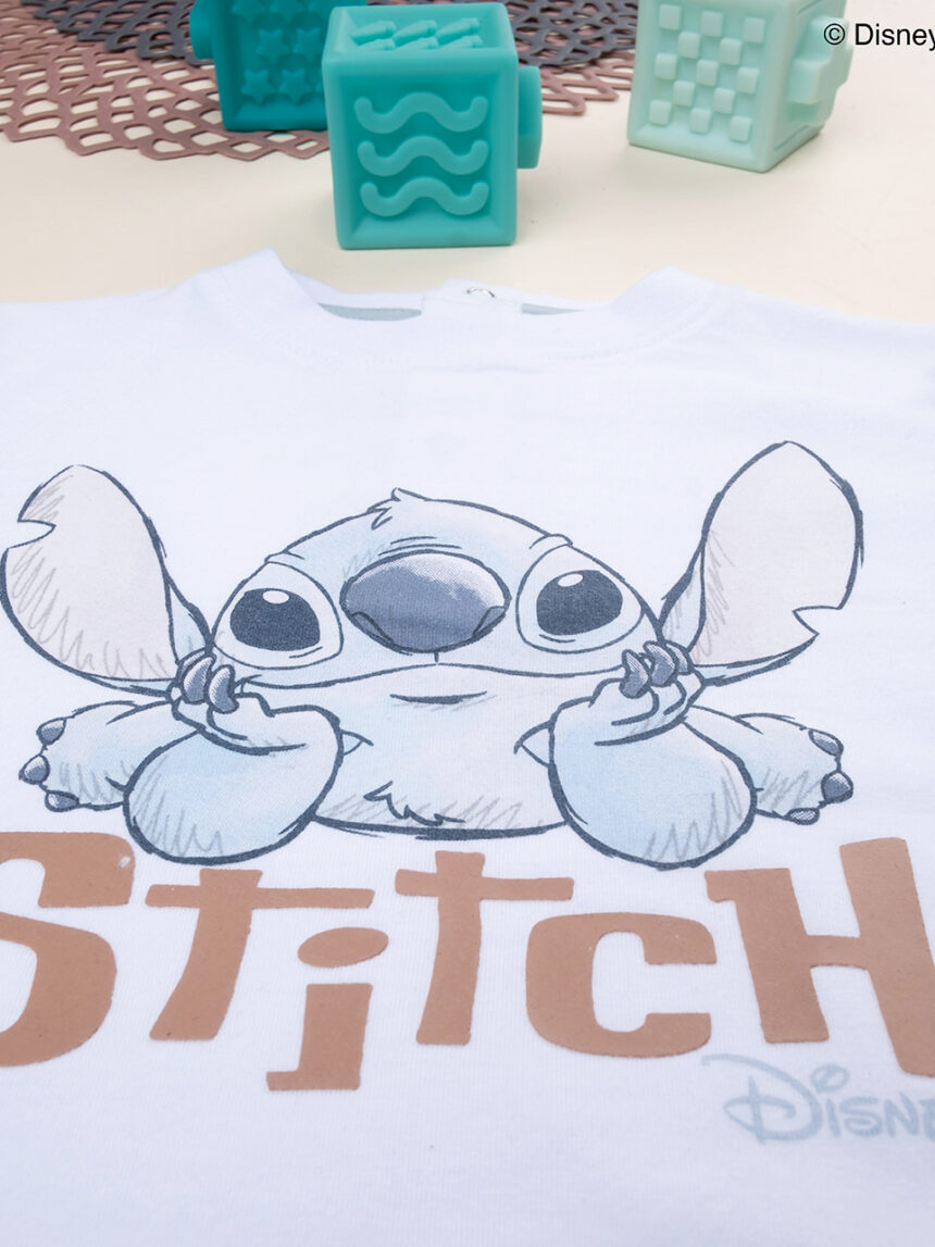 βρεφική μπλούζα λευκή/γαλάζια stitch για αγόρι - Prénatal