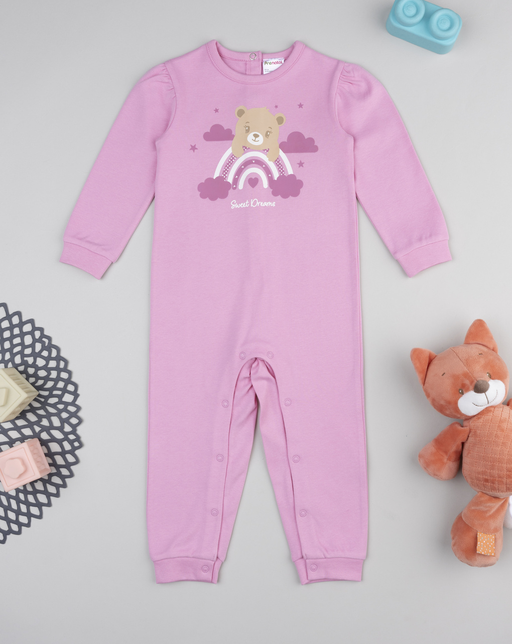 βρεφική ολόσωμη πιτζάμα ροζ sweet dreams για κορίτσι
