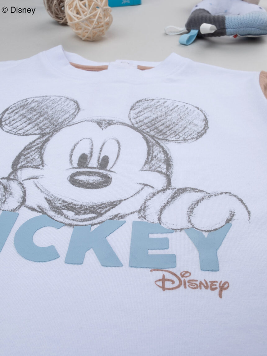 βρεφική μπλούζα λευκή/καφέ mickey για αγόρι - Prénatal