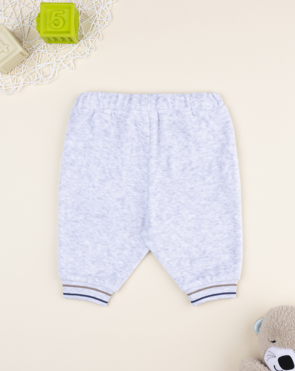 βρεφικό παντελόνι φόρμας βελουτέ γκρι με αρκουδάκι για αγόρι - Prénatal