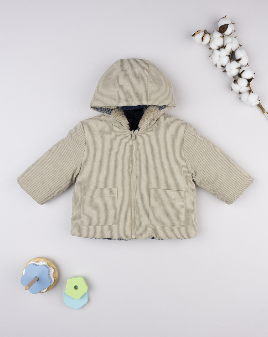 βρεφικό μπουφάν μπεζ/καρό για αγόρι