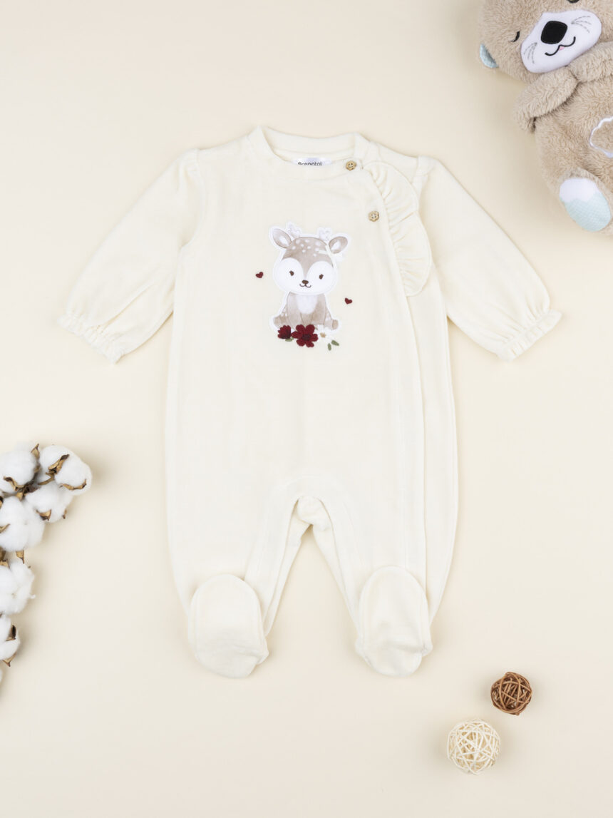 βρεφικό φορμάκι σενίλ κρεμ με ελαφάκι για κορίτσι - Prénatal