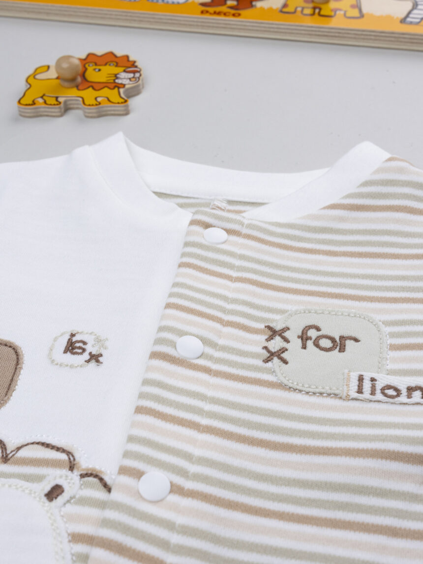 βρεφικό φορμάκι λευκό ριγέ lion για αγόρι - Prénatal