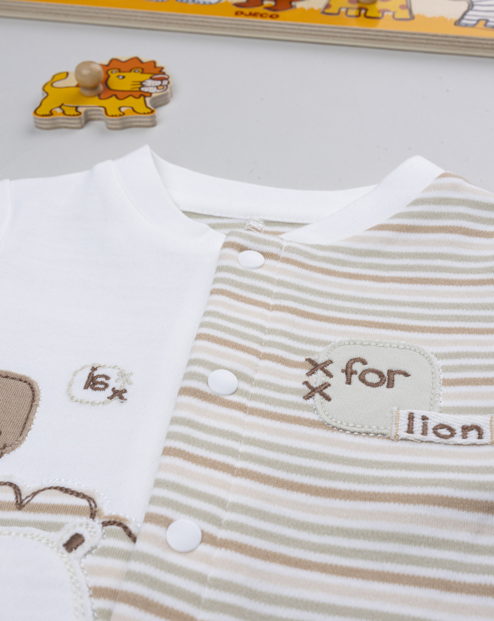 βρεφικό φορμάκι λευκό ριγέ lion για αγόρι - Prénatal