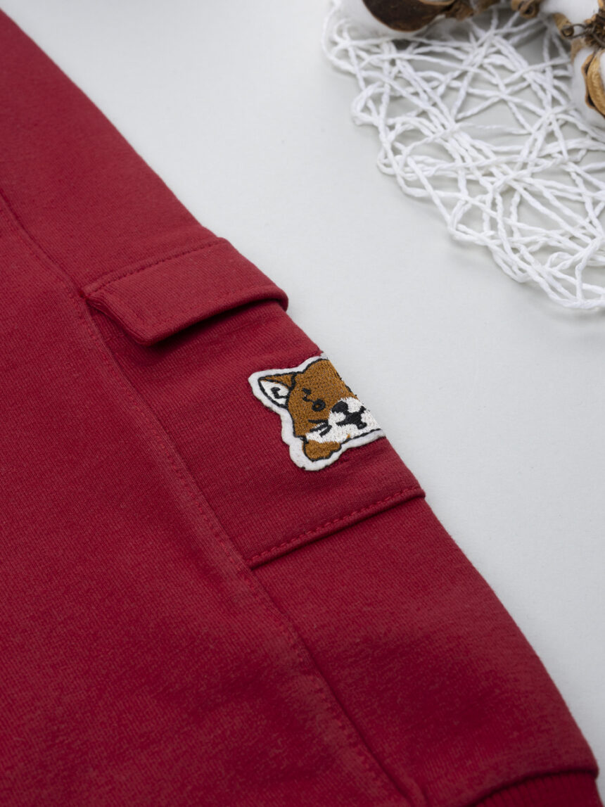 βρεφικό παντελόνι φούτερ μπορντώ με αλεπού για αγόρι - Prénatal