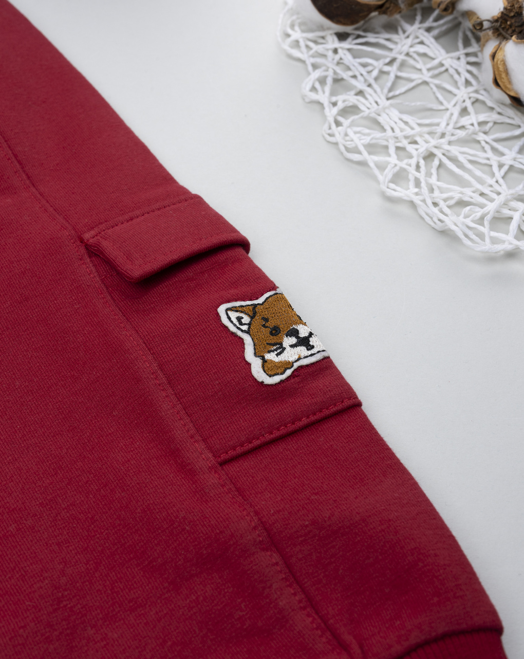 βρεφικό παντελόνι φούτερ μπορντώ με αλεπού για αγόρι - Prénatal