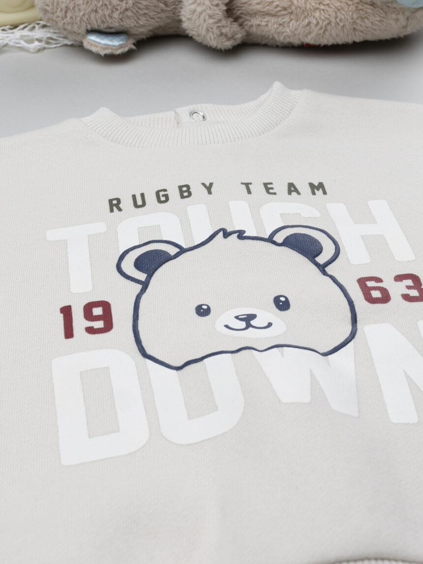 βρεφική μπλούζα φούτερ κρεμ rugby team για αγόρι - Prénatal