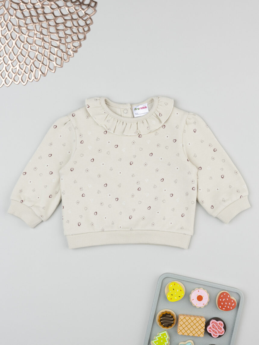 βρεφική μπλούζα φούτερ μπεζ με καρδούλες για κορίτσι - Prénatal