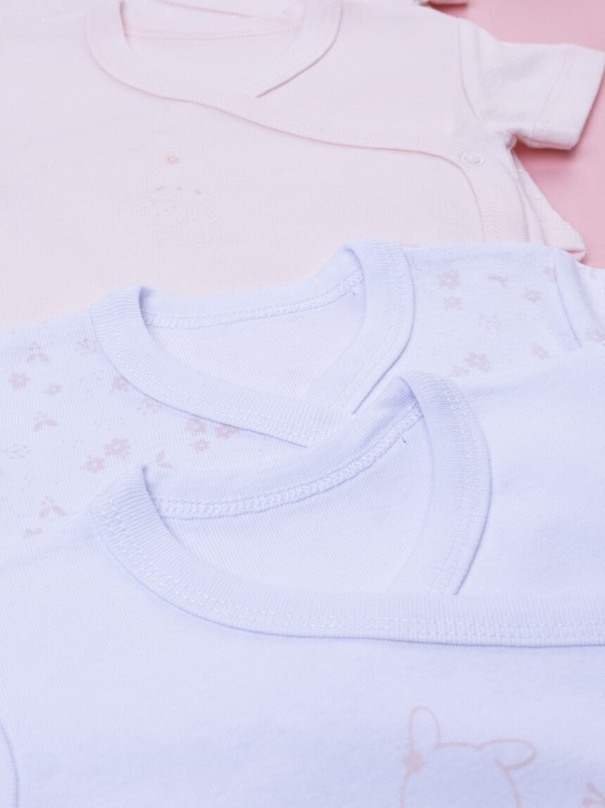 βρεφικά κορμάκια ροζ/λευκά με λαγουδάκια πακέτο x5 για κορίτσι - Prénatal