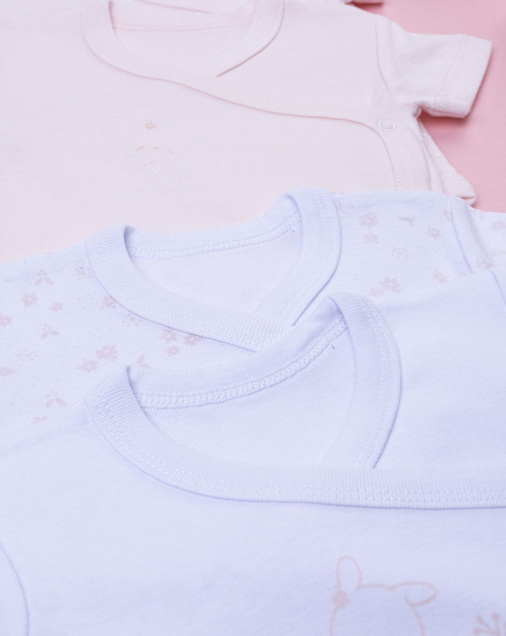βρεφικά κορμάκια ροζ/λευκά με λαγουδάκια πακέτο x5 για κορίτσι - Prénatal