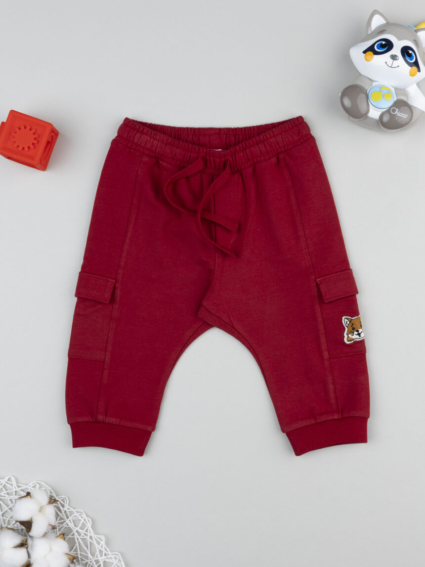 βρεφικό παντελόνι φούτερ μπορντώ με αλεπού για αγόρι - Prénatal