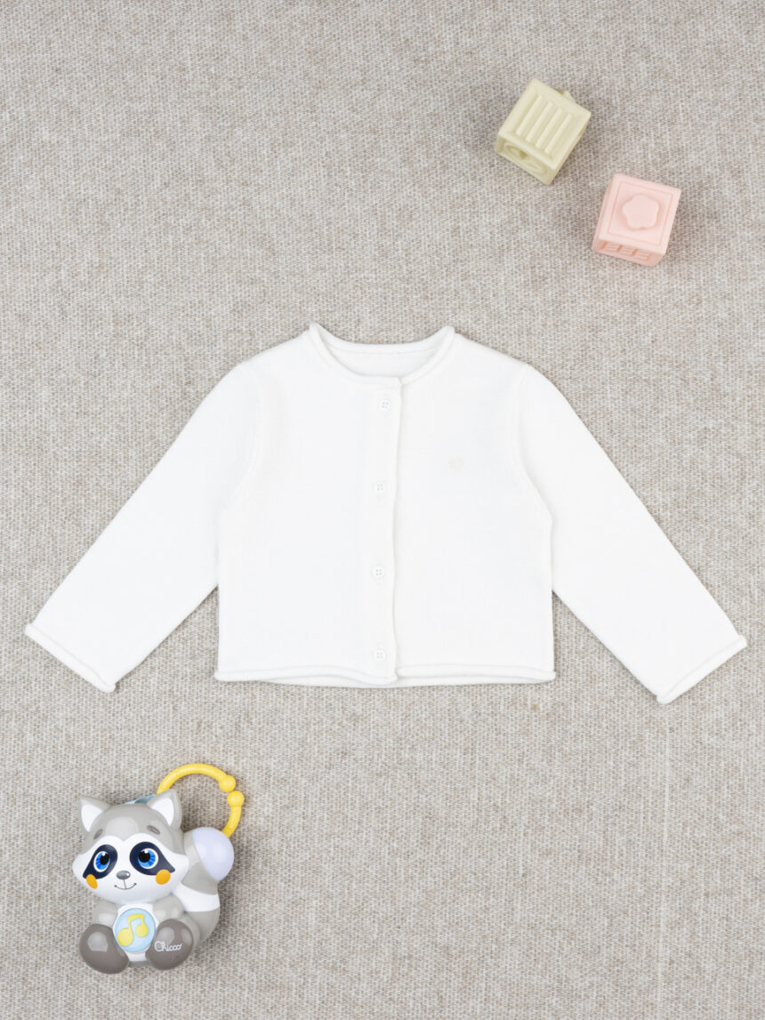 βρεφική πλεκτή ζακέτα λευκή με καρδούλα για κορίτσι - Prénatal
