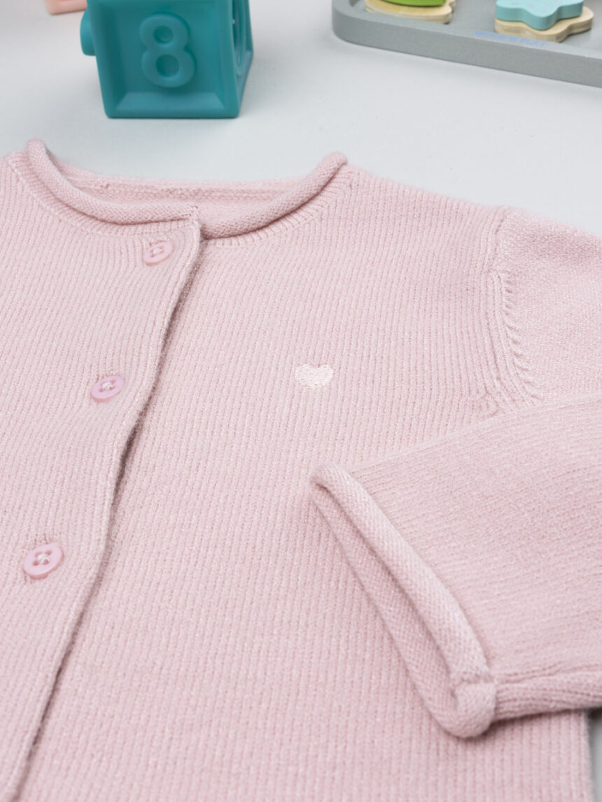 βρεφική πλεκτή ζακέτα ροζ με καρδούλα για κορίτσι - Prénatal