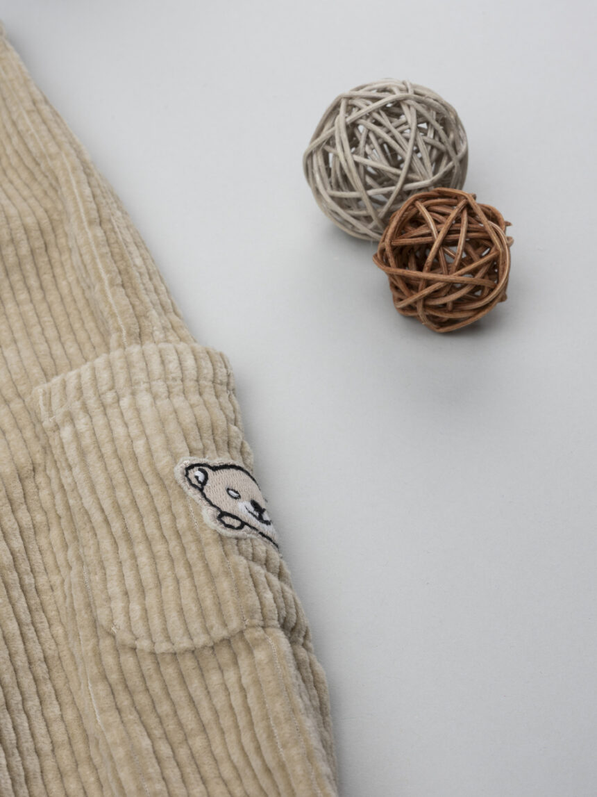 βρεφικό παντελόνι κοτλέ μπεζ με αρκουδάκι για αγόρι - Prénatal