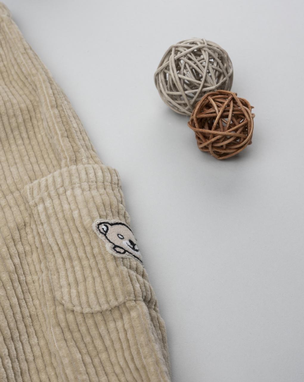 βρεφικό παντελόνι κοτλέ μπεζ με αρκουδάκι για αγόρι - Prénatal