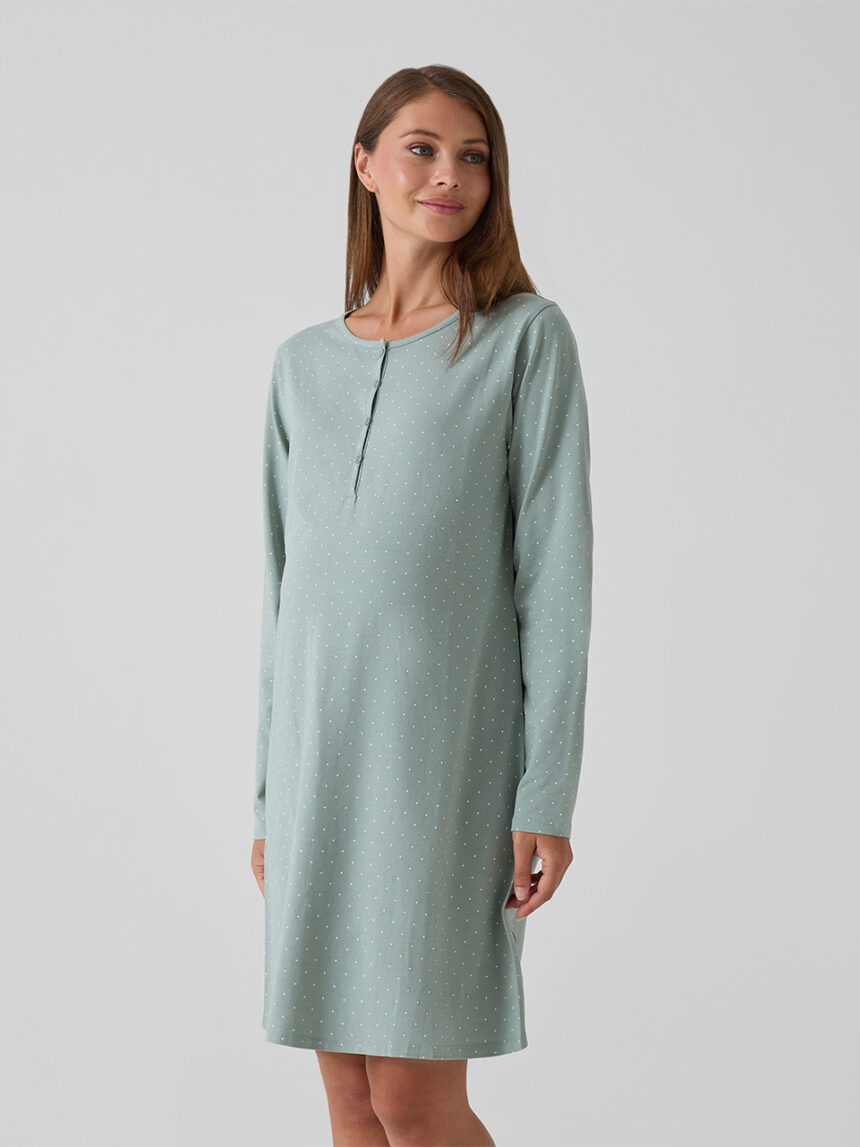 γυναικείο νυχτικό εγκυμοσύνης/θηλασμού πράσινο πουά - Prénatal