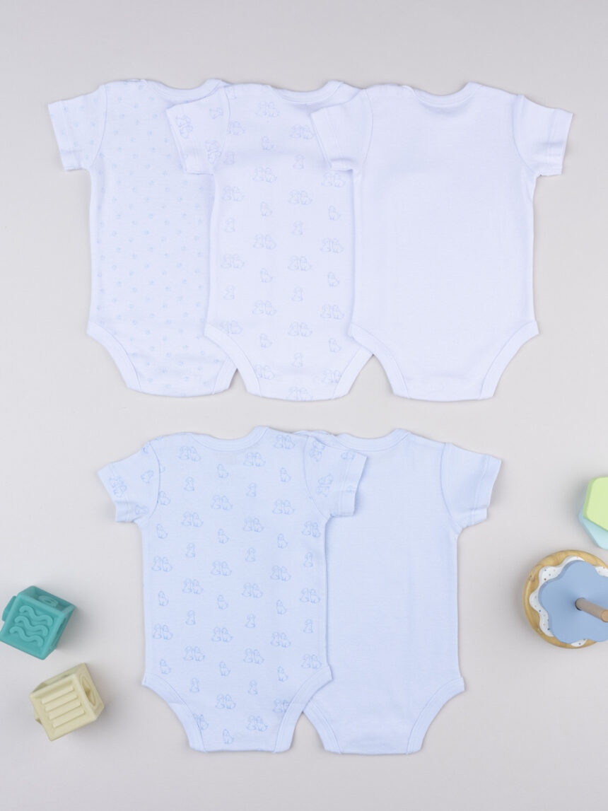 βρεφικά κορμάκια μπλε/λευκά με σκυλάκια πακέτο x5 για αγόρι - Prénatal