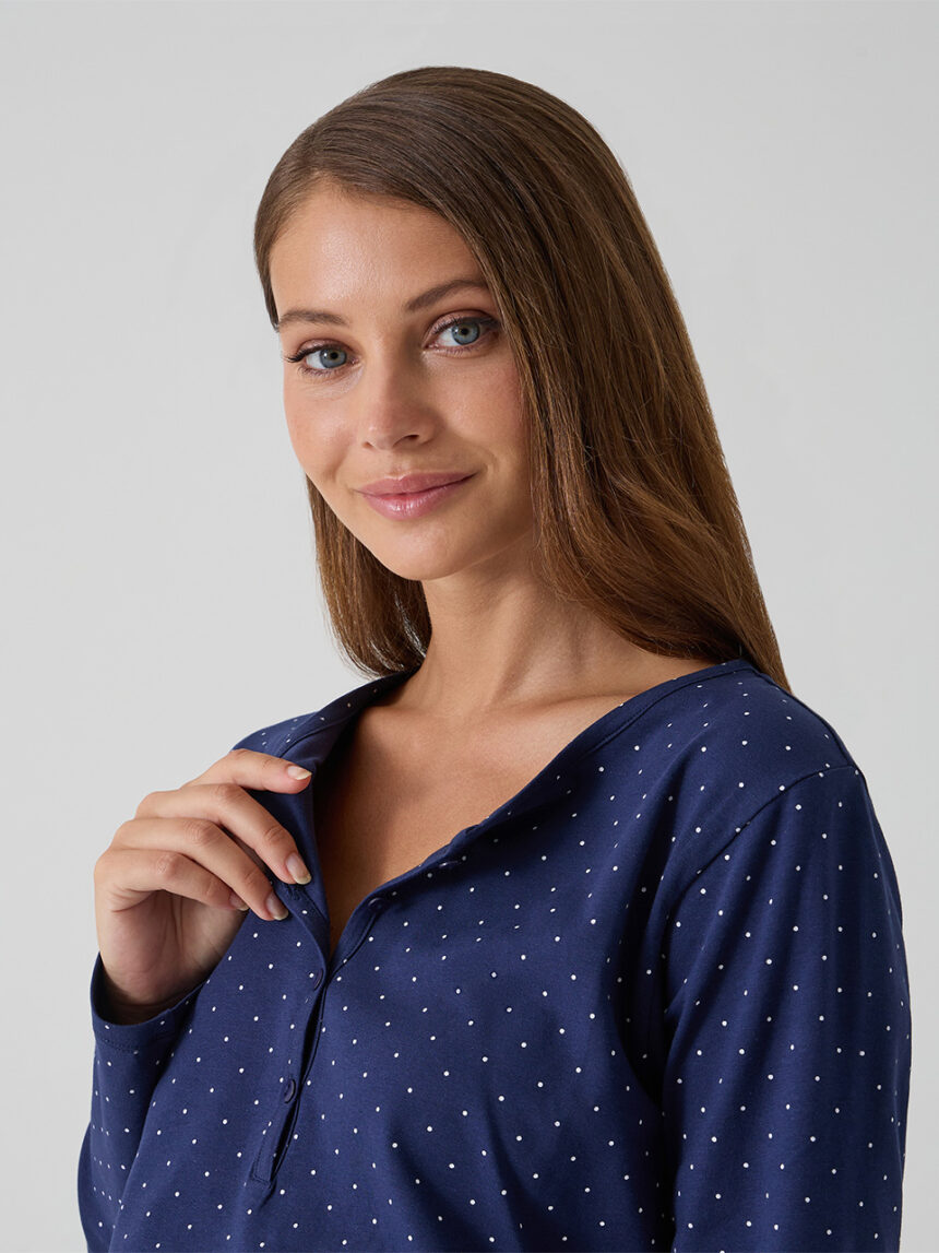 γυναικείο νυχτικό εγκυμοσύνης/θηλασμού μπλε πουά - Prénatal