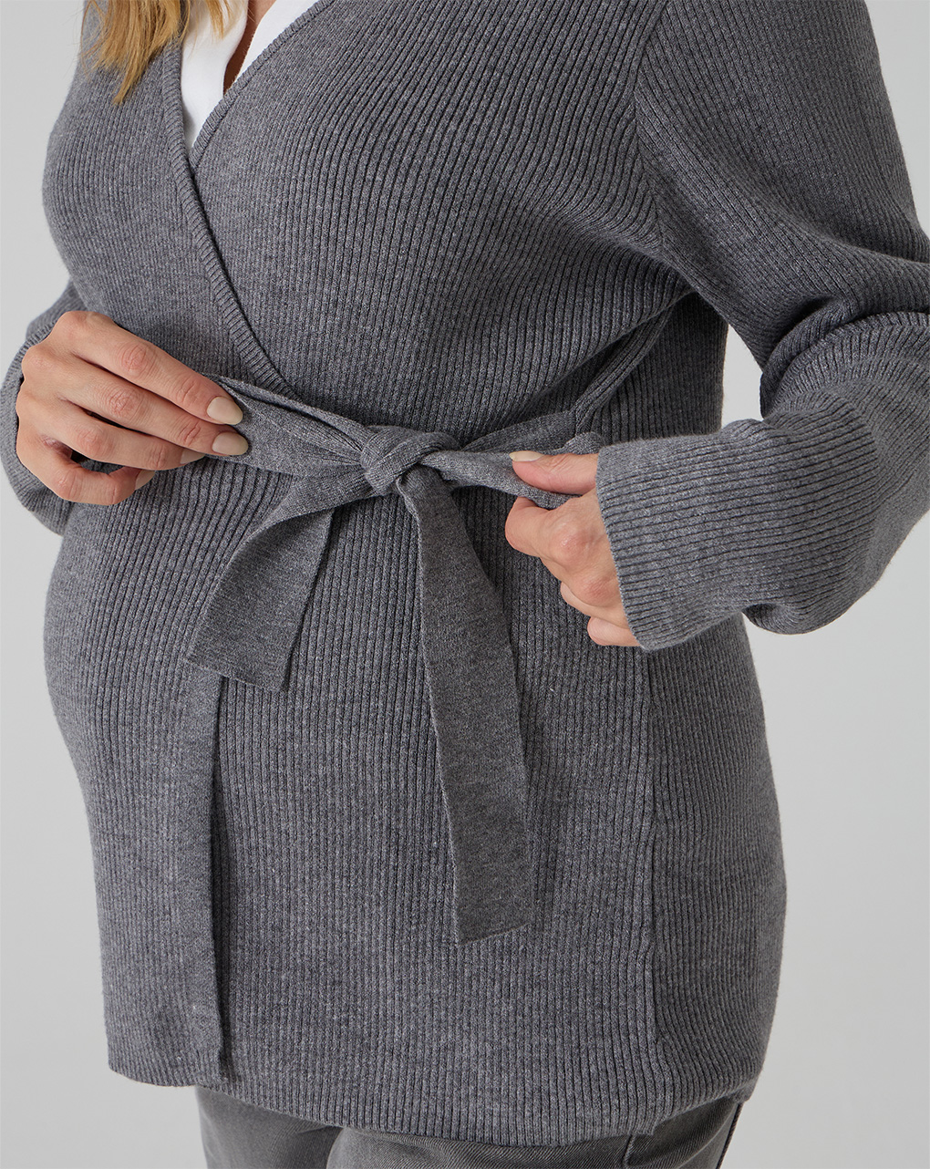 γυναικεία ζακέτα πλεκτή εγκυμοσύνης/θηλασμού γκρι - Prénatal