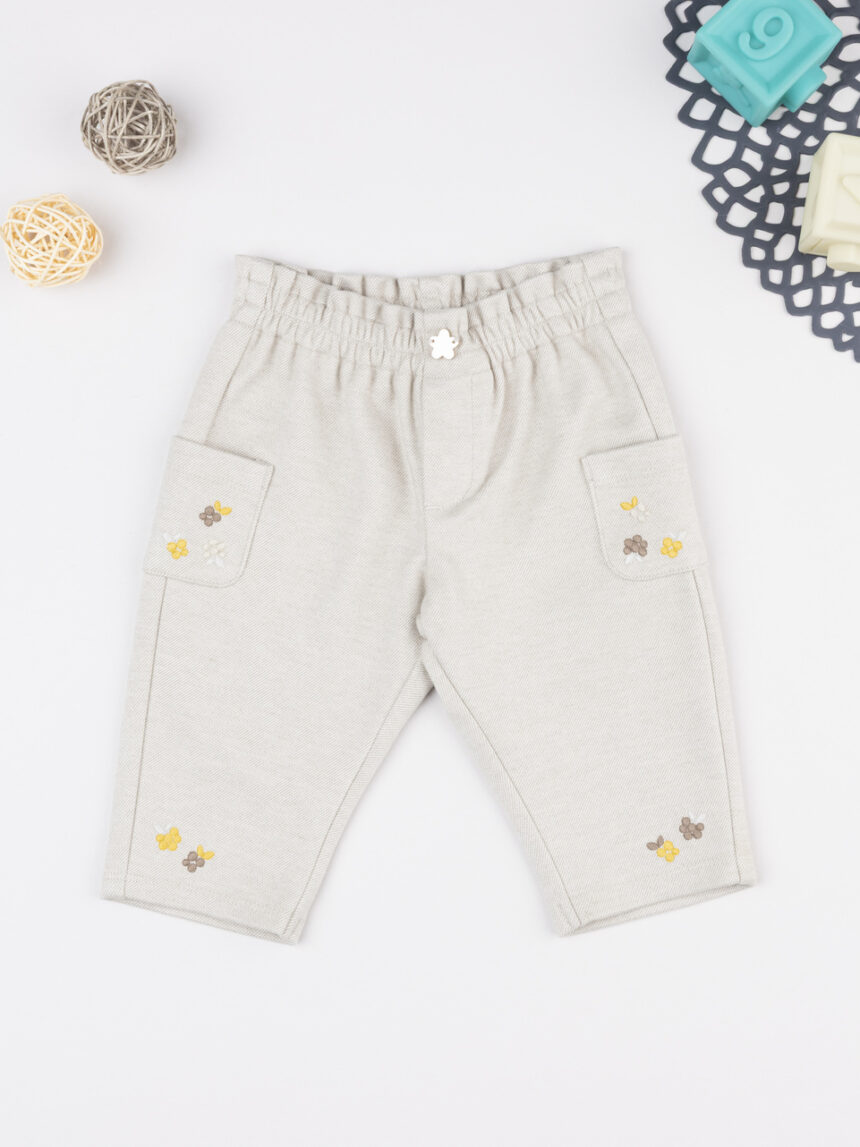 βρεφικό παντελόνι μπεζ με λουλούδια για κορίτσι - Prénatal