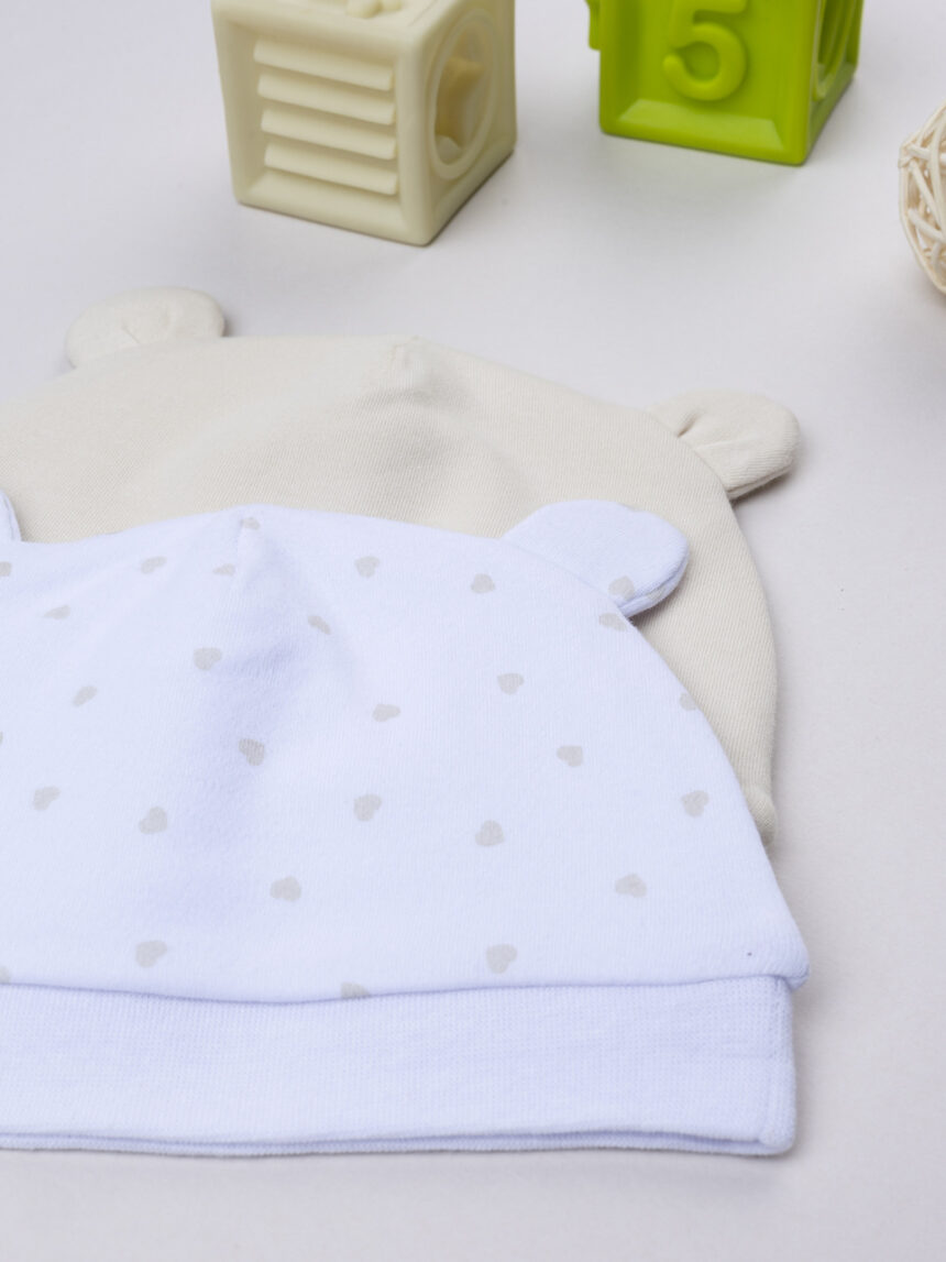 βρεφικά σκουφάκια μπεζ/λευκό με καρδούλες για κορίτσι - Prénatal