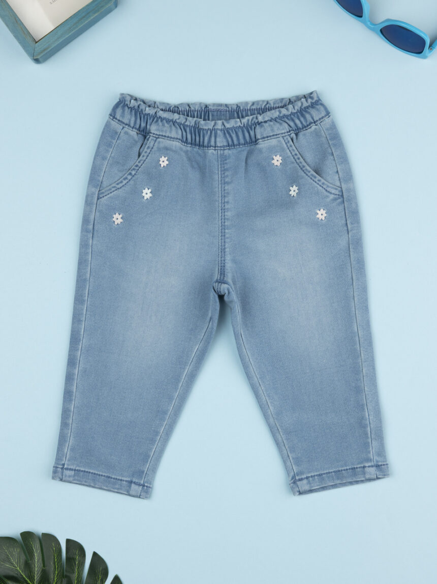 βρεφικό τζιν παντελόνι γαλάζιο με λουλούδια για κορίτσι - Prénatal