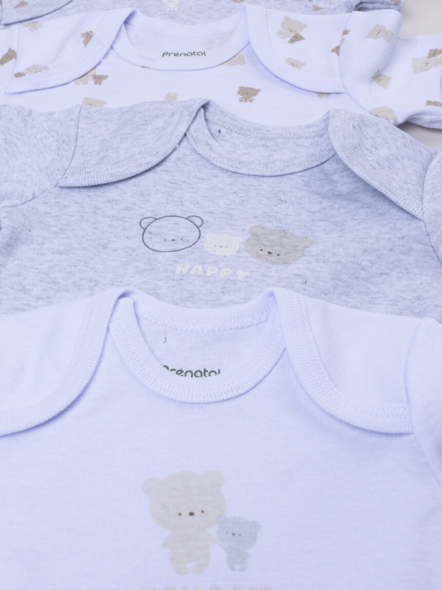 βρεφικά κορμάκια γκρι/λευκά με αρκουδάκια πακέτο x5 για αγόρι - Prénatal