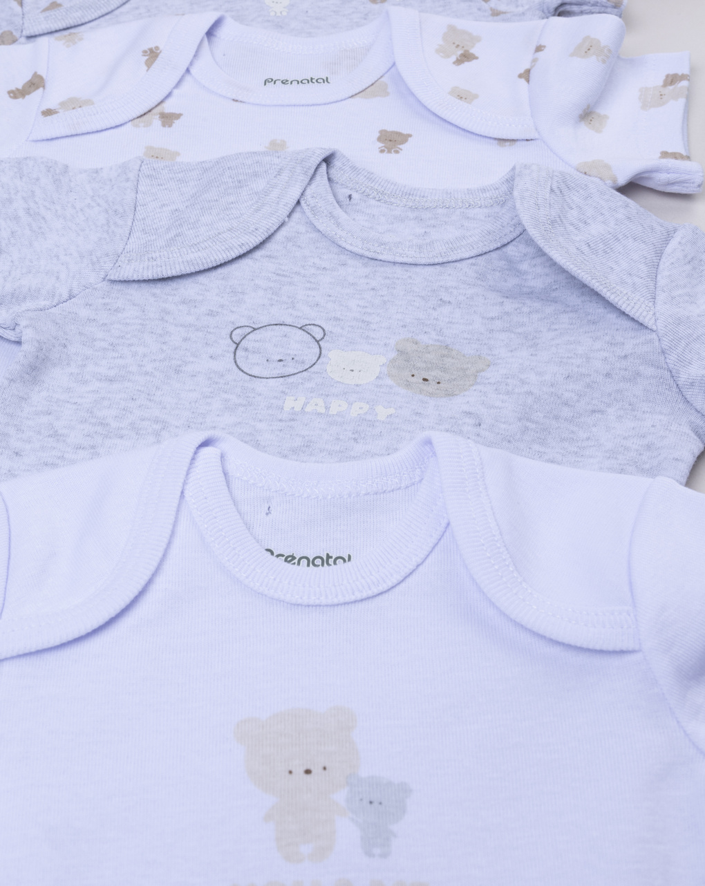 βρεφικά κορμάκια γκρι/λευκά με αρκουδάκια πακέτο x5 για αγόρι - Prénatal