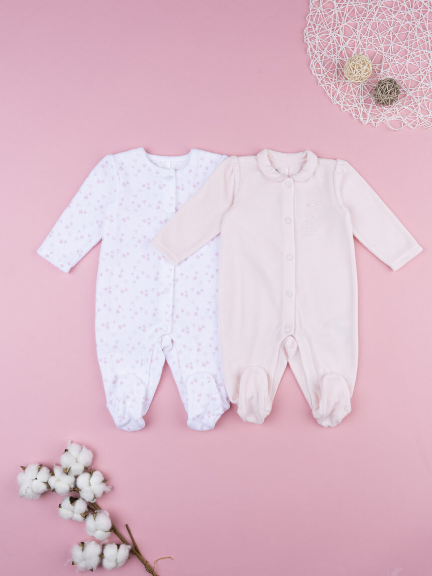 βρεφικά φορμάκια σενίλ με λαγουδάκια πακέτο x2 για κορίτσι - Prénatal