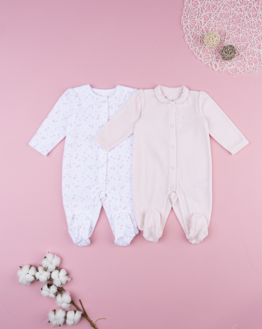 βρεφικά φορμάκια σενίλ με λαγουδάκια πακέτο x2 για κορίτσι - Prénatal