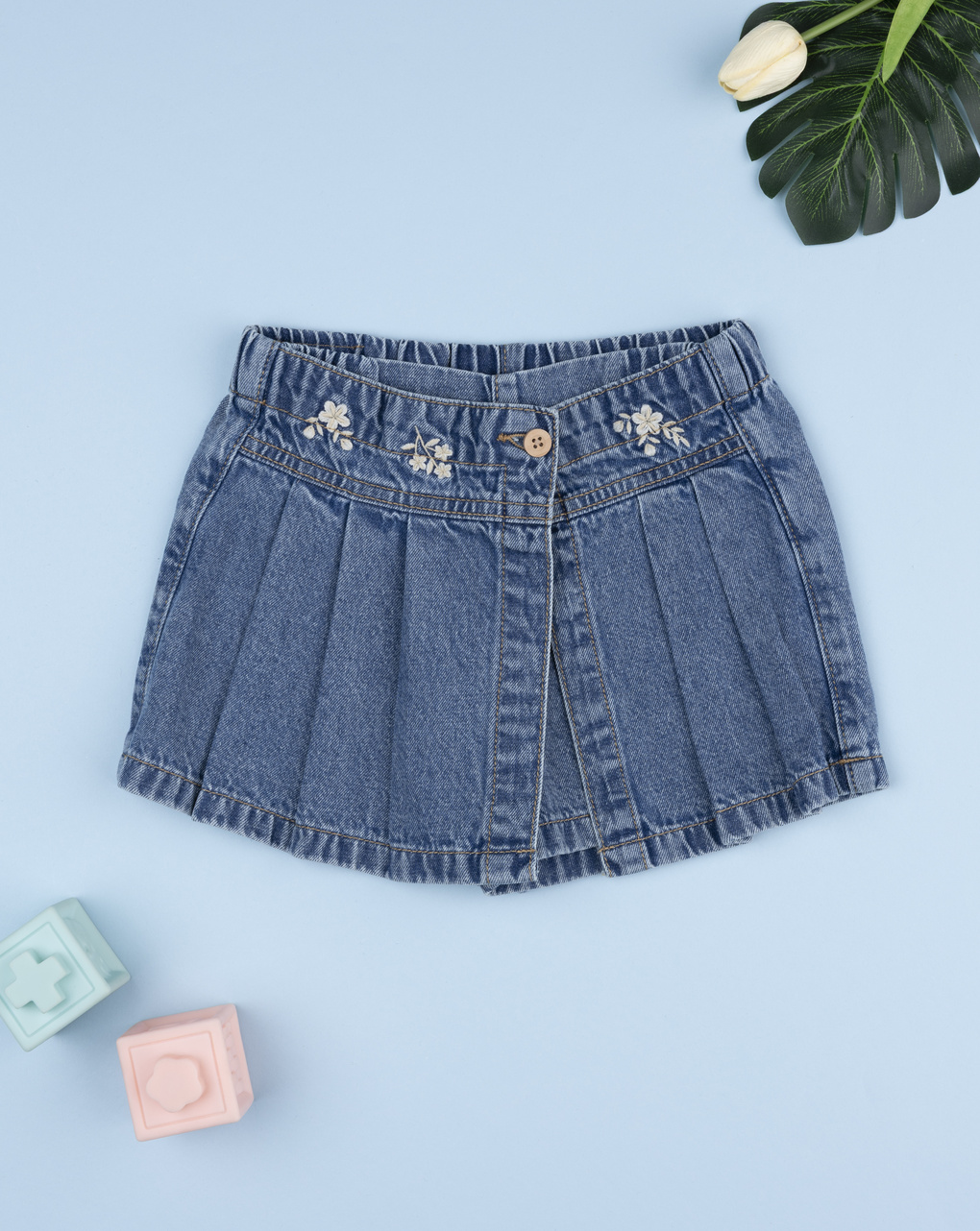 παιδικό τζιν σορτσάκι-φούστα flowers για κορίτσι